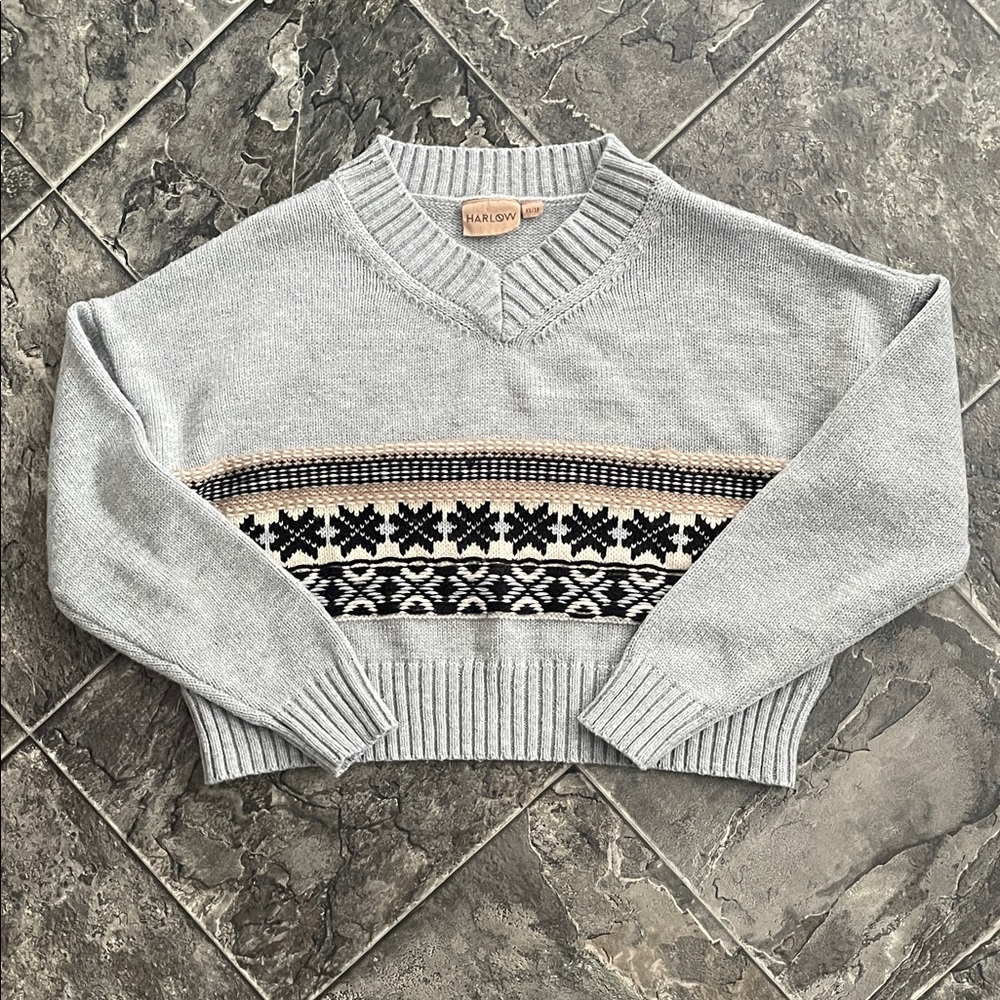 HARLOW Nordic V-Neck Knit Sweater Skiing Outdoor Cozy Cottagecore Coastal